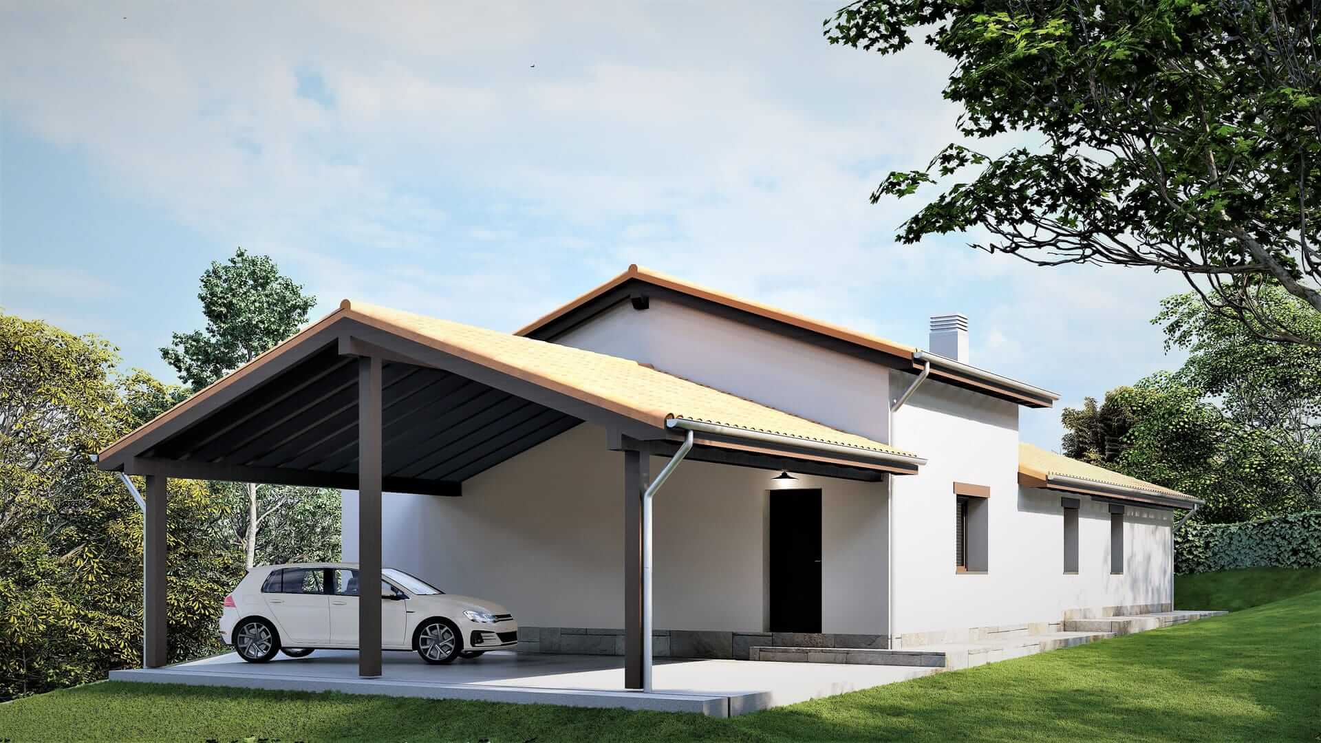 proyecto de vivienda nueva con garaje abierto y grandes ventanas